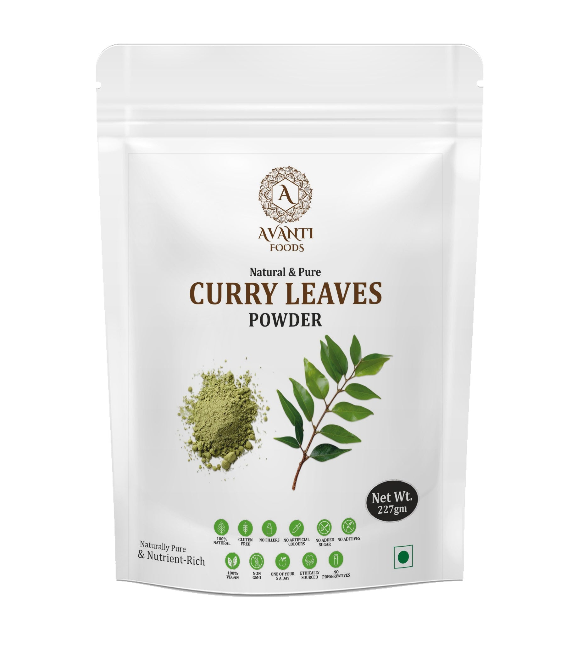AVANTI FOODS Curry Leaves Powder, Ground, 100% Natural, Vegan, No Preservatives, for Cooking, Seasoning, Curries and Chutneys, 227g