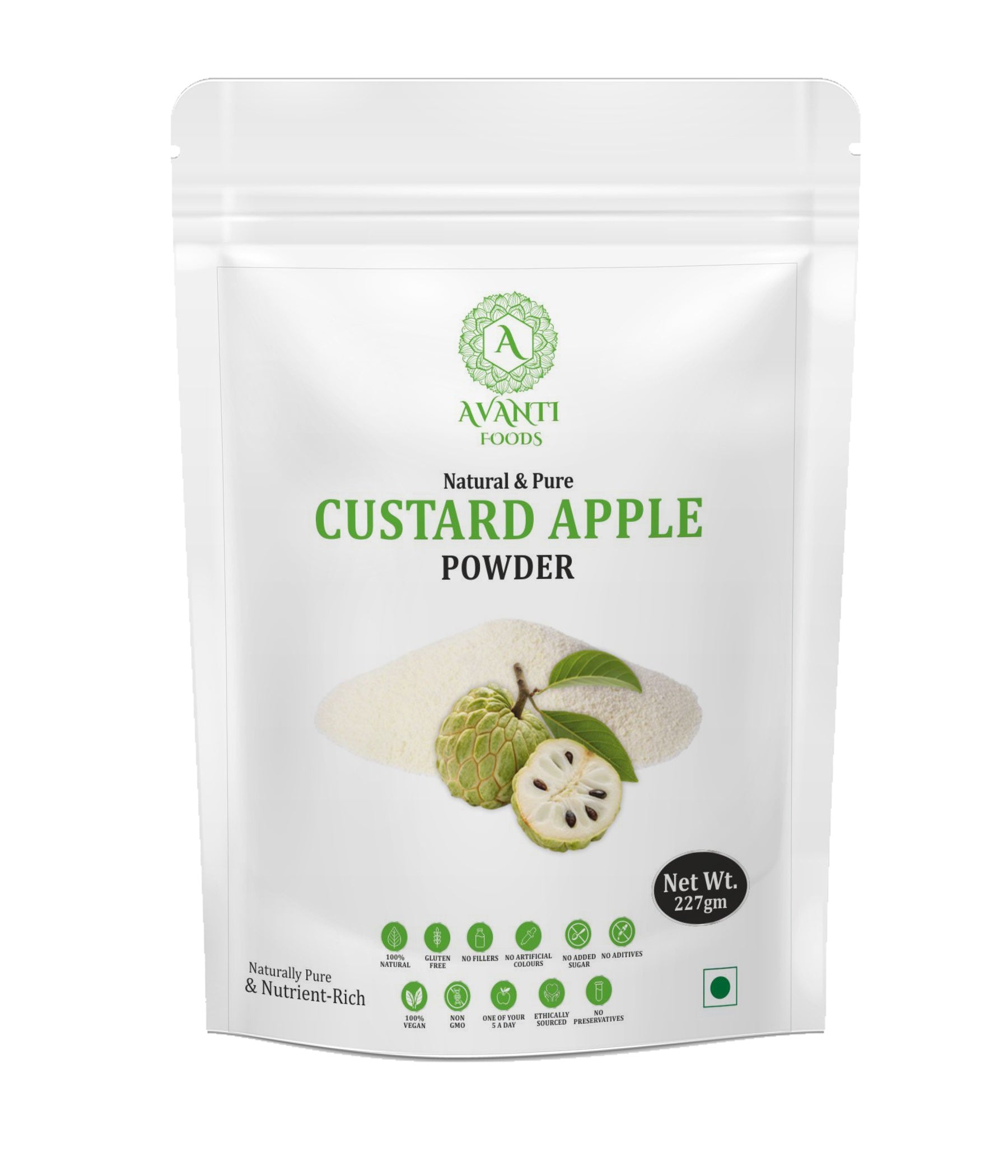 Avanti Foods Custard Apple Powder, 100% Natural Sitaphal Powder, 227g, Vegan Friendly, No Added Sugar, for Smoothies and Desserts