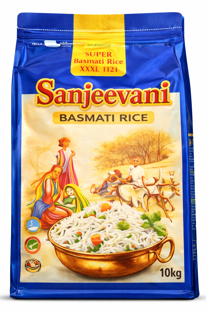 Sanjeevani Super Basmati Rice XXXL 1121 ( 10kg ) – Long Grain, Aromatic & Premium Quality