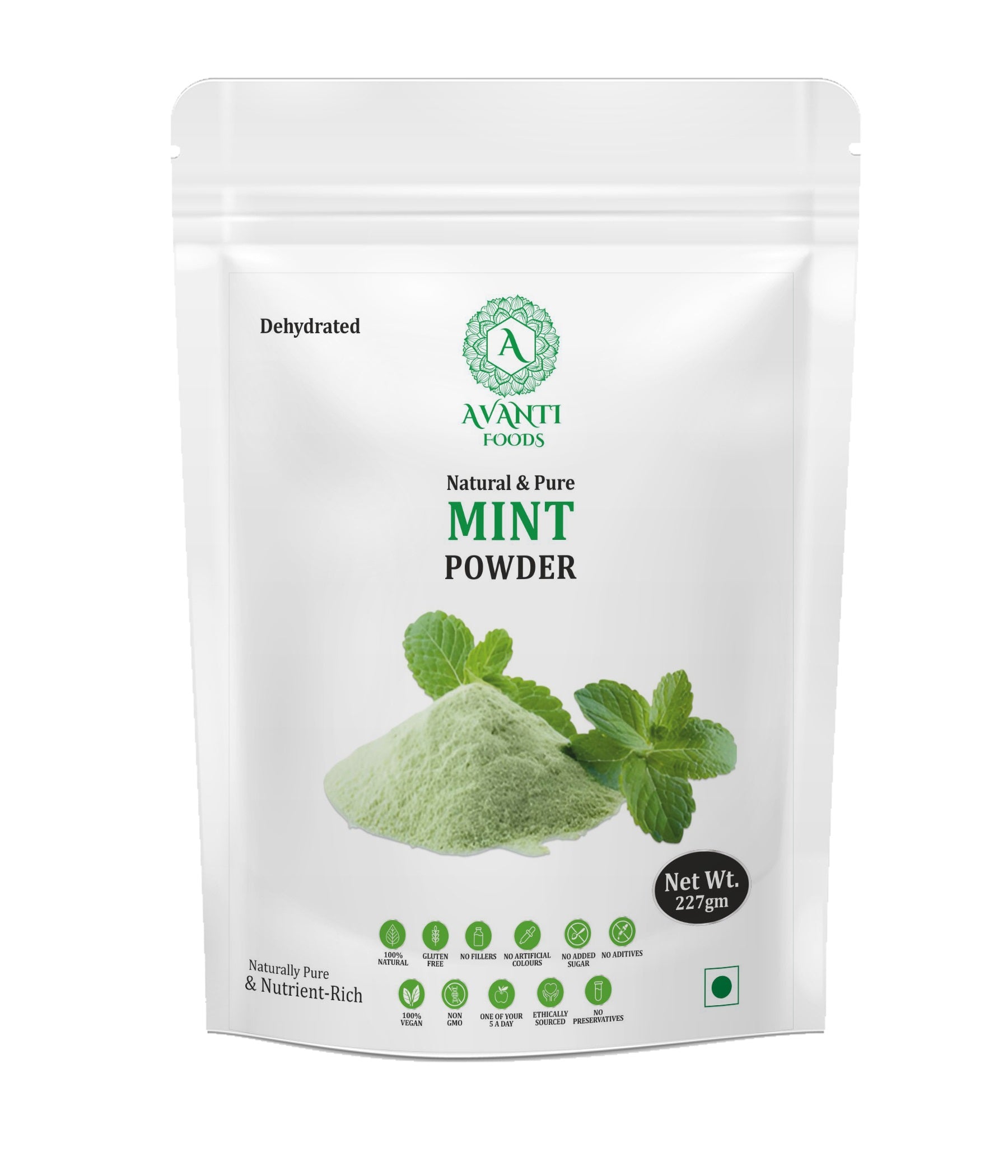 AVANTI FOODS Natural & Pure Mint Powder, Dehydrated, Ground, 227g, for Cooking, Drinks, Seasoning & Sauces, Vegan, No Preservatives