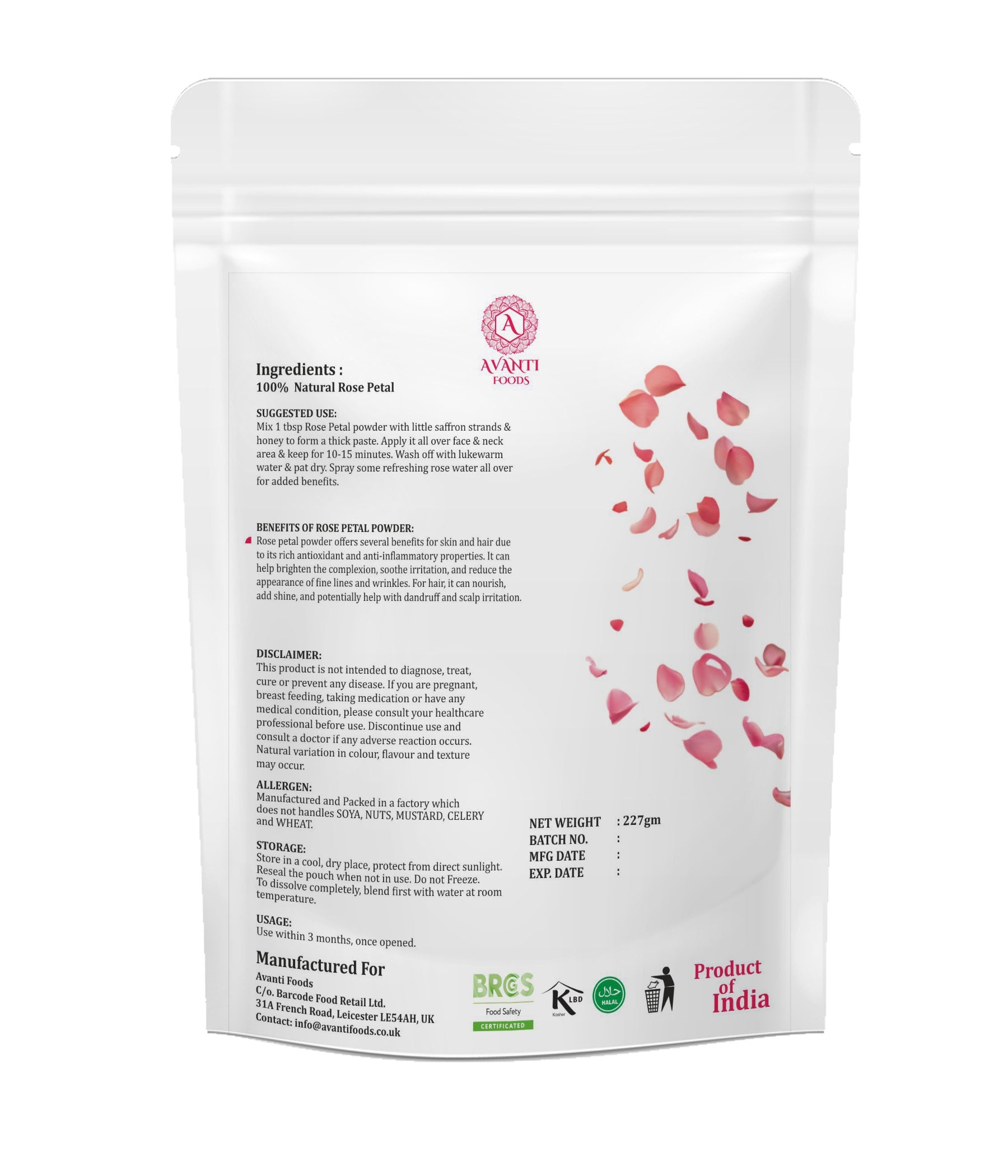 Rose Petal Powder Dried Rose Flower Powder | Tea, Drinks, Desserts & Recipes | Vegan Friendly | No Added Preservatives | Premium Floral Powder