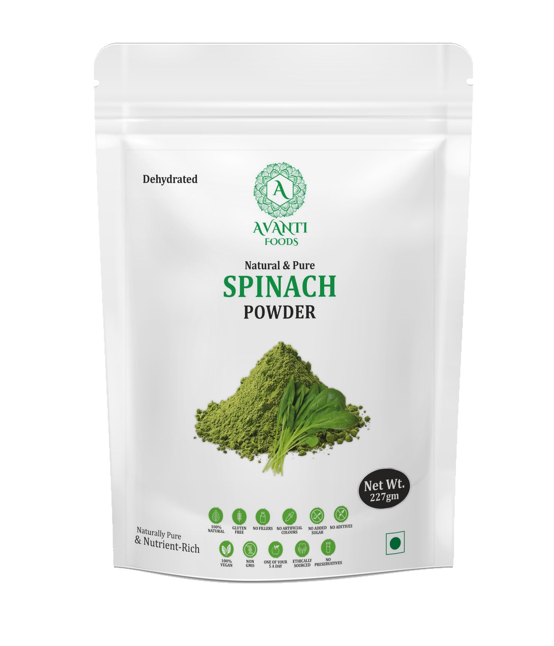 Spinach Powder, 100% Natural Dehydrated Spinach Leaf, Powder Form, 227g, Vegan, Gluten Free, No Preservatives