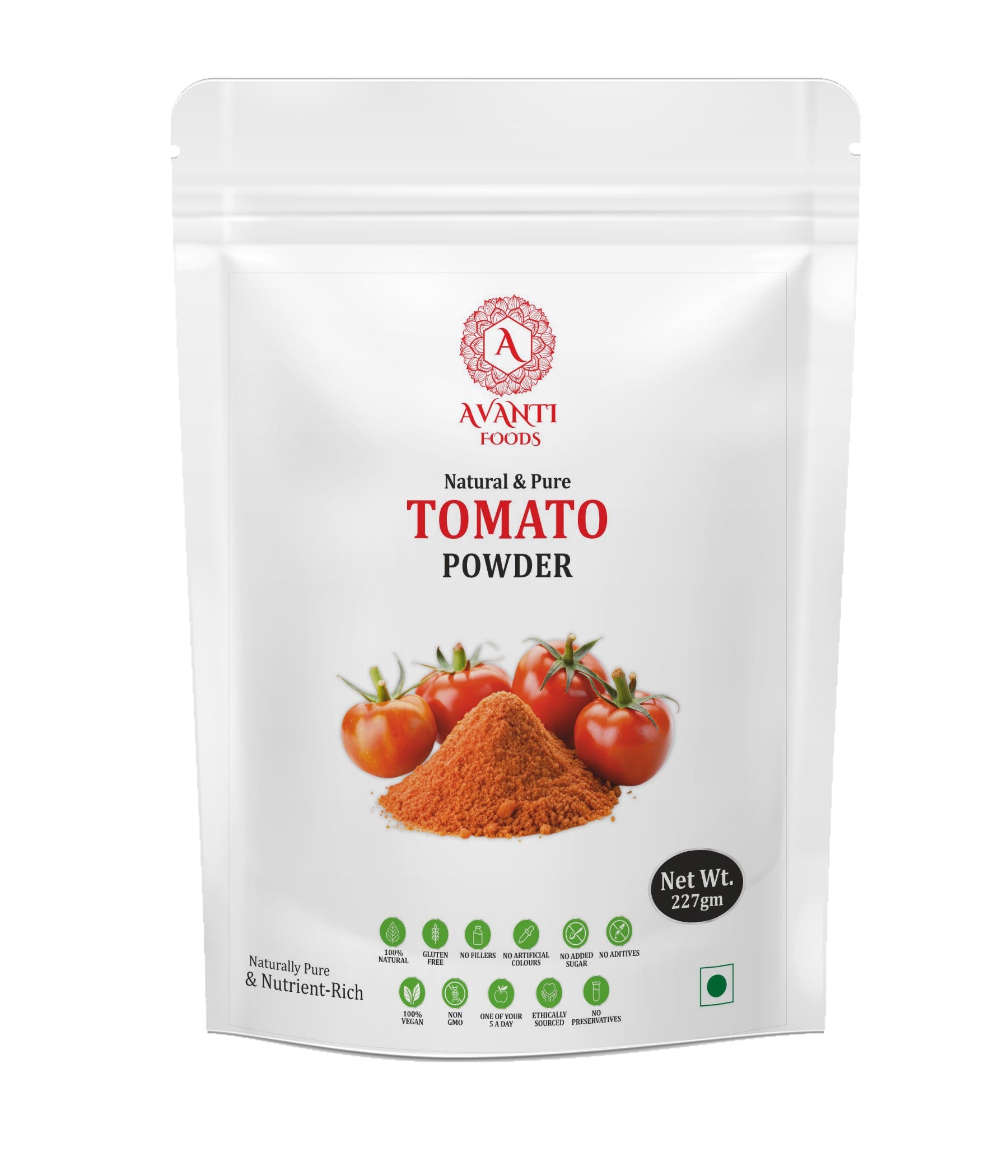 AVANTI FOODS Natural & Pure Tomato Powder, 227g, 100% Natural, Vegan, Gluten Free, No Preservatives, for Soups, Sauces & Seasoning