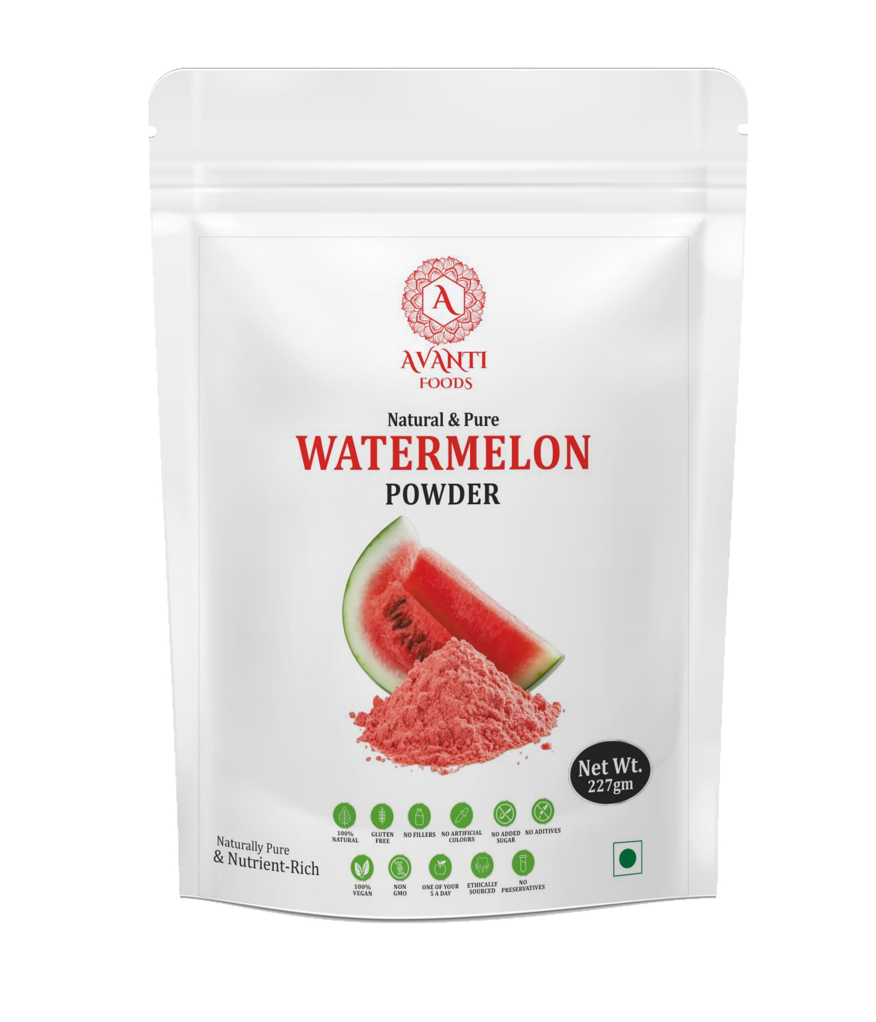 Avanti Foods Natural Watermelon Powder, 100% Pure Fruit Powder, Vegan, No Added Sugar, 227g